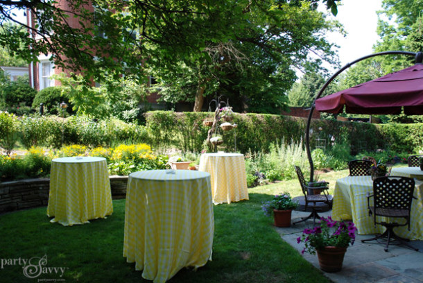 High Top Cocktail Tables with Yellow Linens
