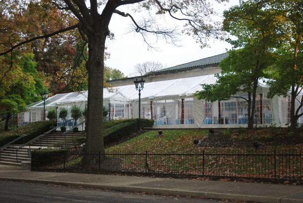 Frame Tent at The Frick Art Museum Patio with French Sidewalls