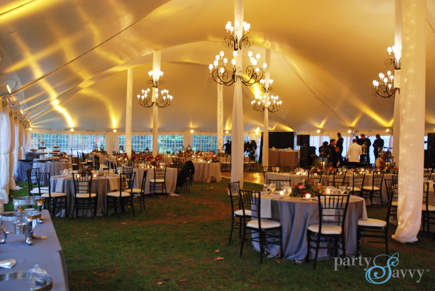 fall wedding tent with cupcake tower