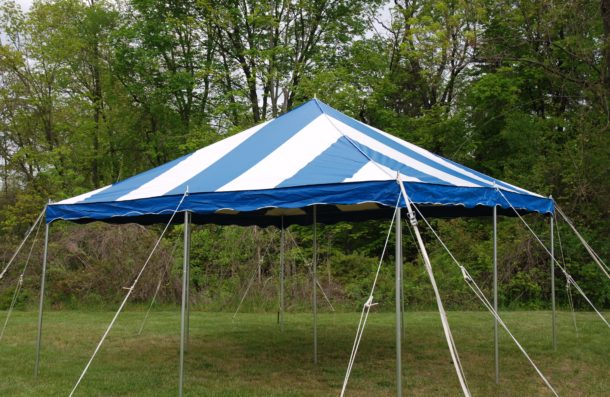 blue and white party canopy rental
