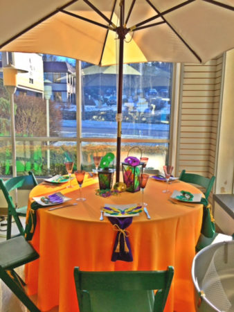 mardi gras umbrella table
