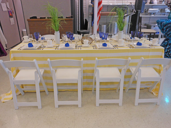 yellow and blue coastal table