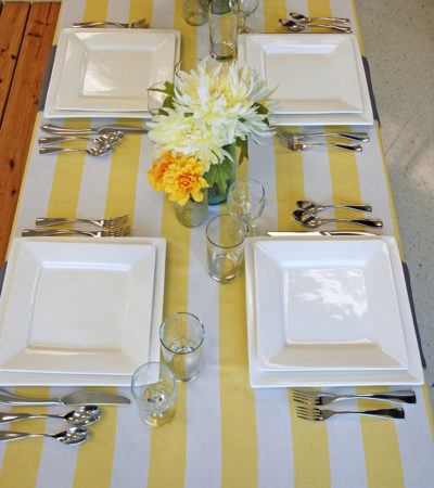 yellow striped tablecloth