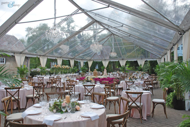 clear tent pink wedding reception