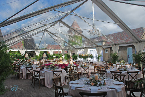 pink tablecloths wedding reception
