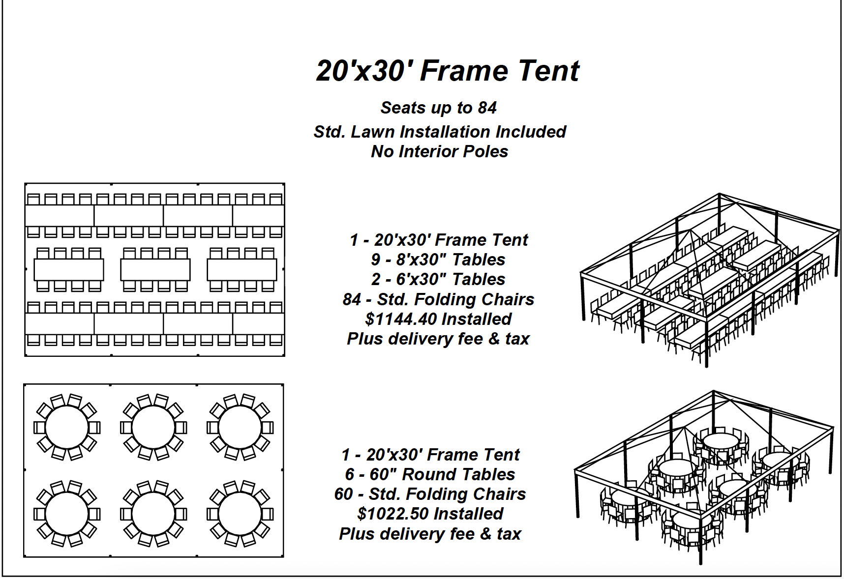 Popular Party Tent Layouts 20x30